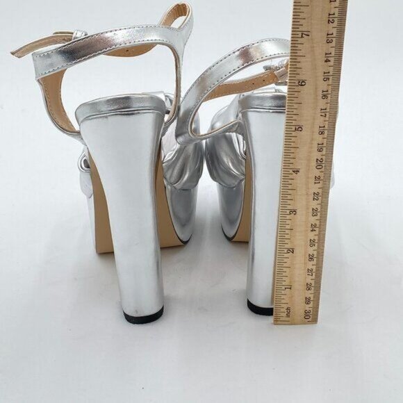 FSJ Silver Platform Chunky Block High Heel Sandals Peep Toe Ankle Strap Shoes - Picture 5 of 8